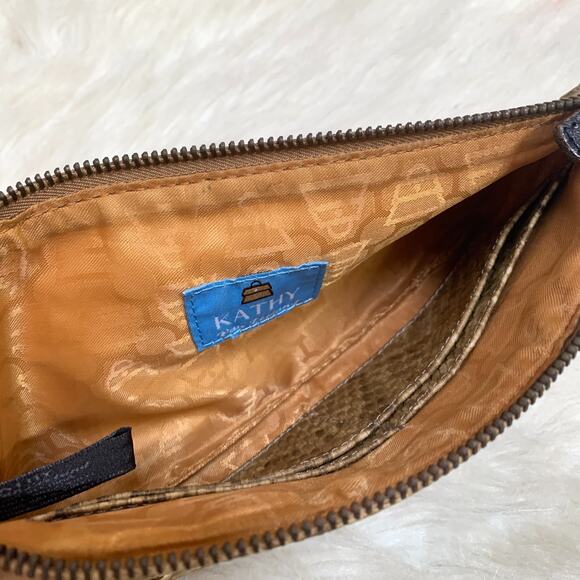 KATHY VAN ZEELAND Olive & Gold Snakeskin Embossed Studded Vintage Flap Clutch/XB - Picture 6 of 13